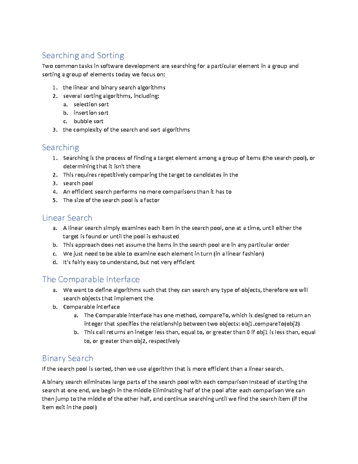 CSE2 - Lecture notes - Searching and Sorting Two common tasks in ...