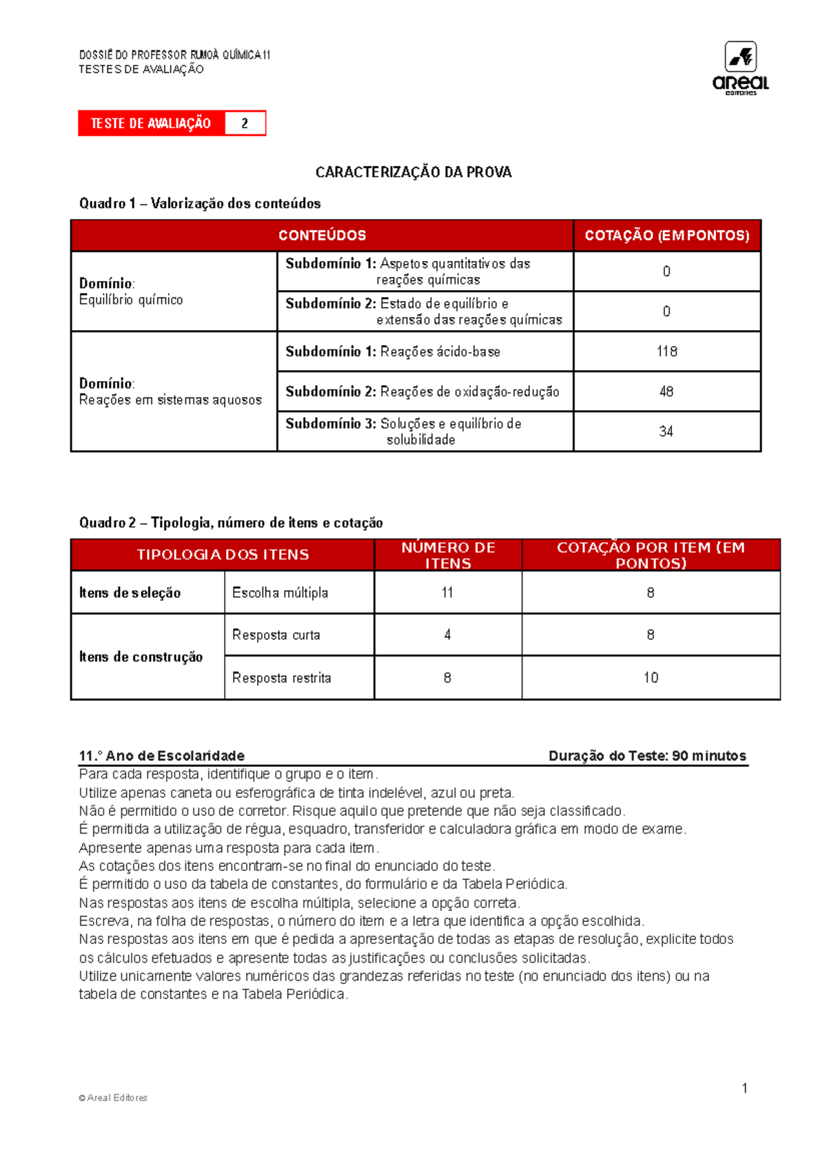 Ae Rq11 Teste 2 - Ficha Areal - TESTES DE AVALIAÇÃO TESTE DE AVALIAÇÃO ...