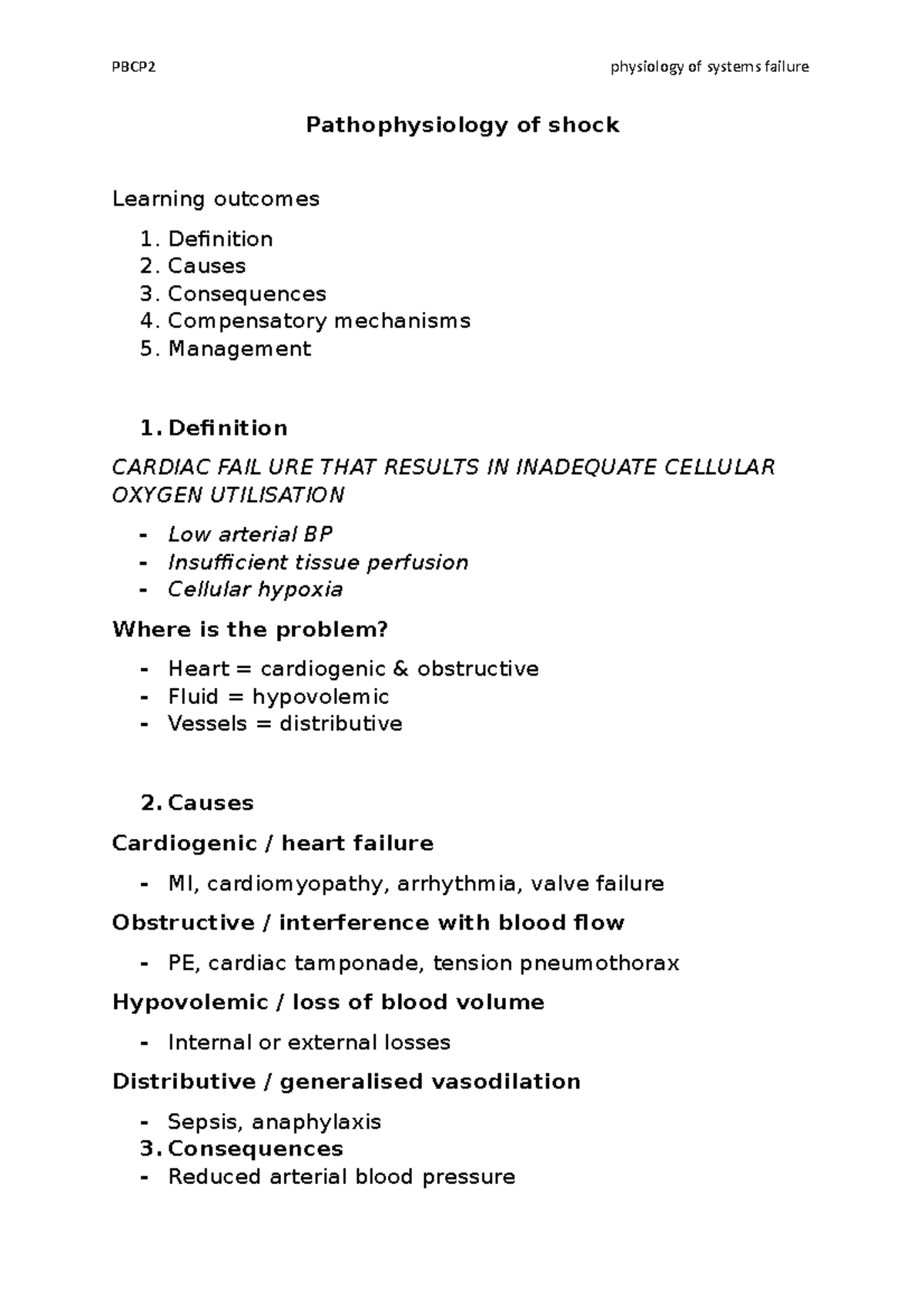 Pathophysiology of shock Pathophysiology of shock Learning