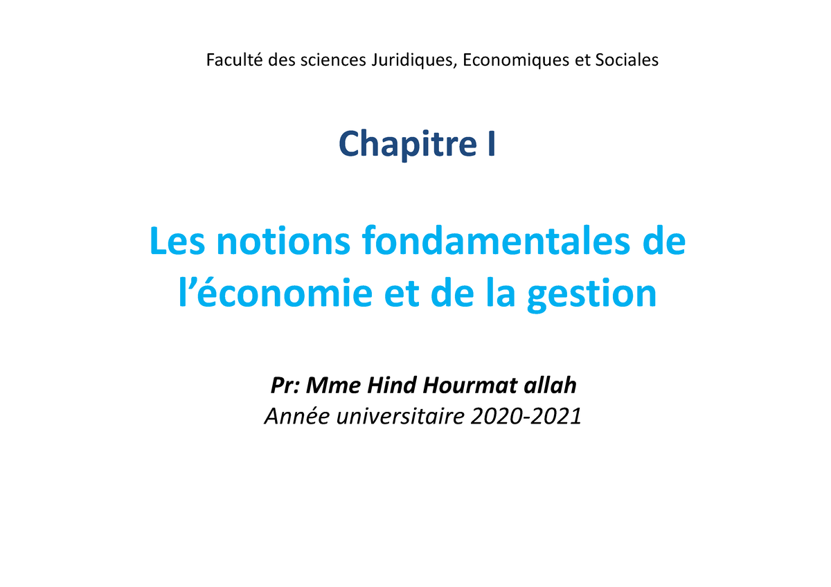 Chapitre 1 Notions Fondamentales En économie Et Gestion - Chapitre I ...