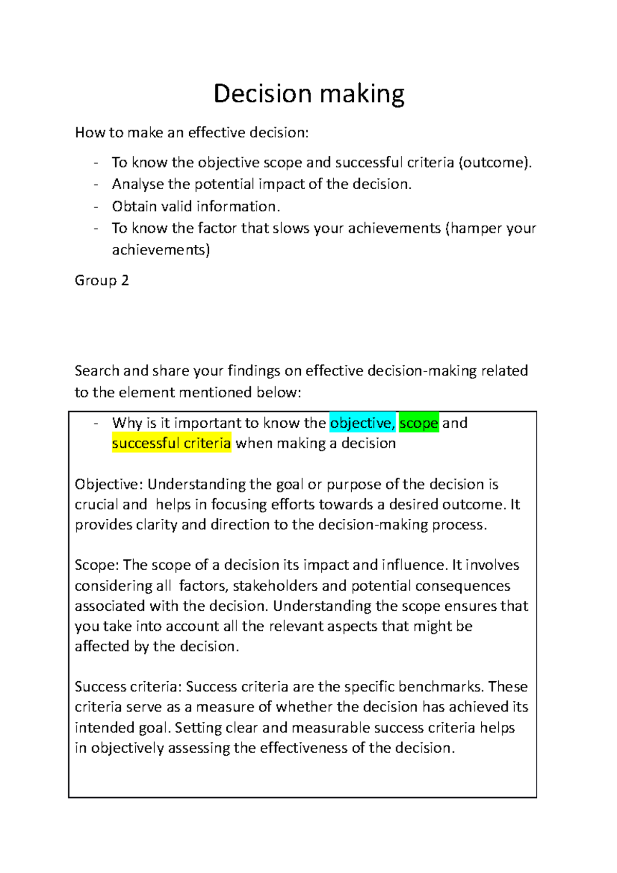 G2 Decision making - Decision making How to make an effective decision ...