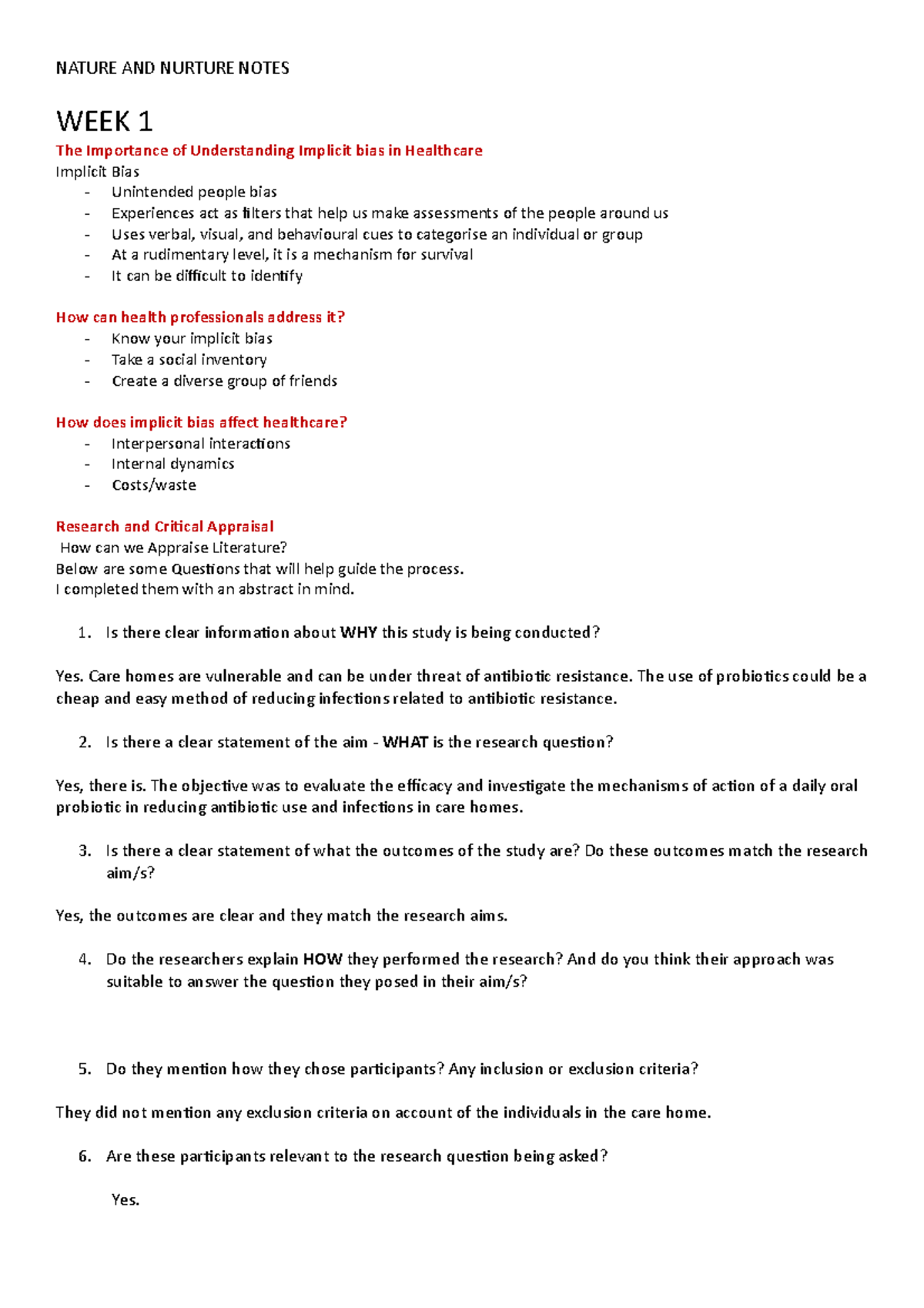 Nature AND Nurture Notes - NATURE AND NURTURE NOTES WEEK 1 The ...