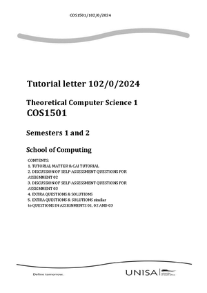 Tutorial Letter 001 (Both) For COS1501 - COS1501/001/0/ Tutorial Letter ...