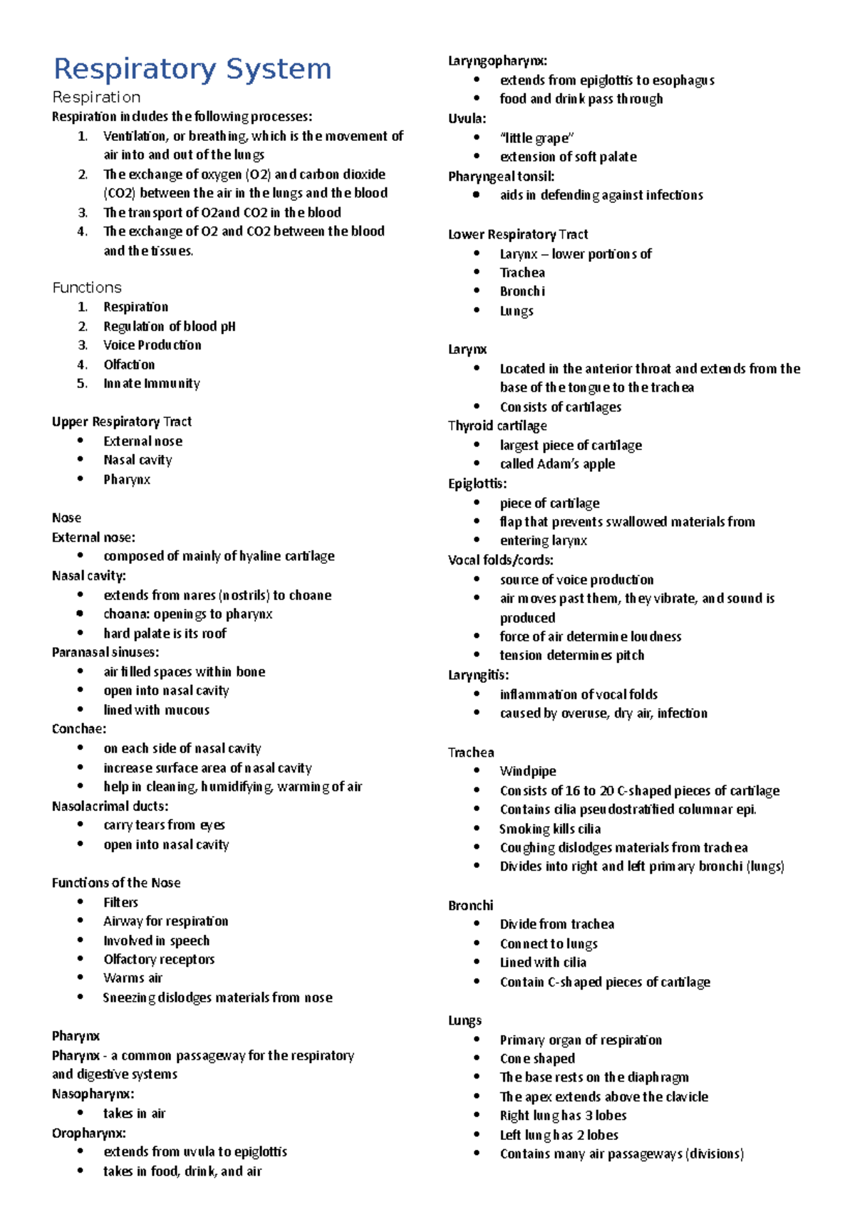 Respiratory System 3 - Respiratory System Respiration Respiration ...