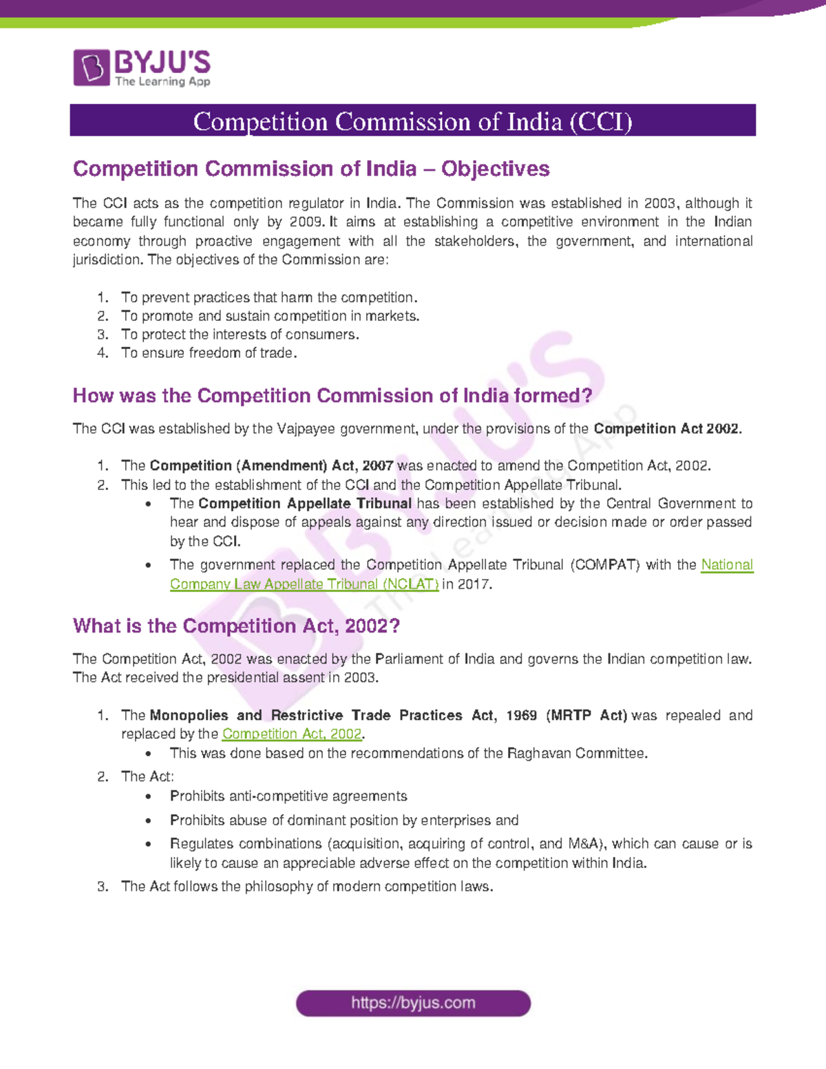 Competition Commission of India CCI Competition Commission of India (CCI) Competition