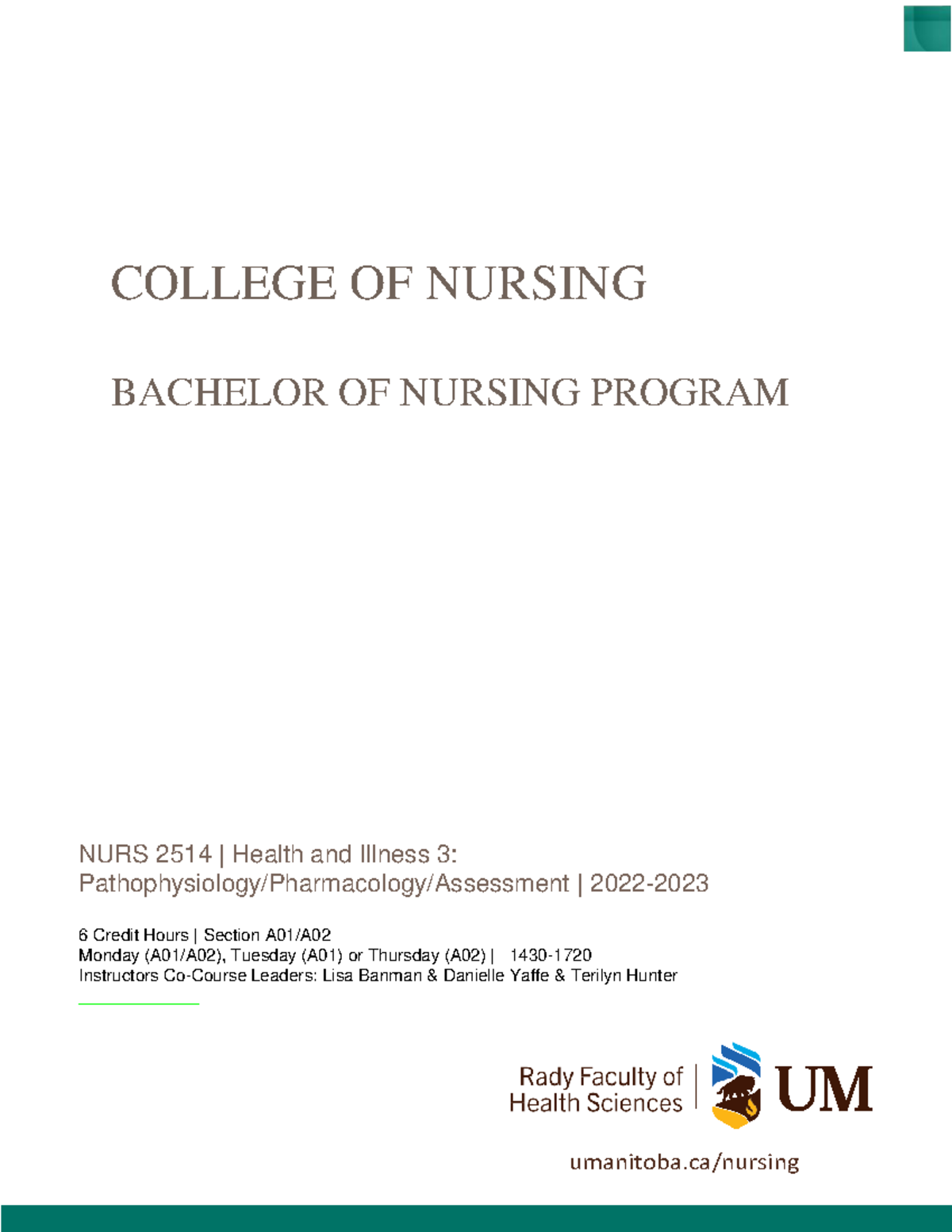 NURS 2514 Fall 2022 Syllabus - umanitoba/nursing COLLEGE OF NURSING ...