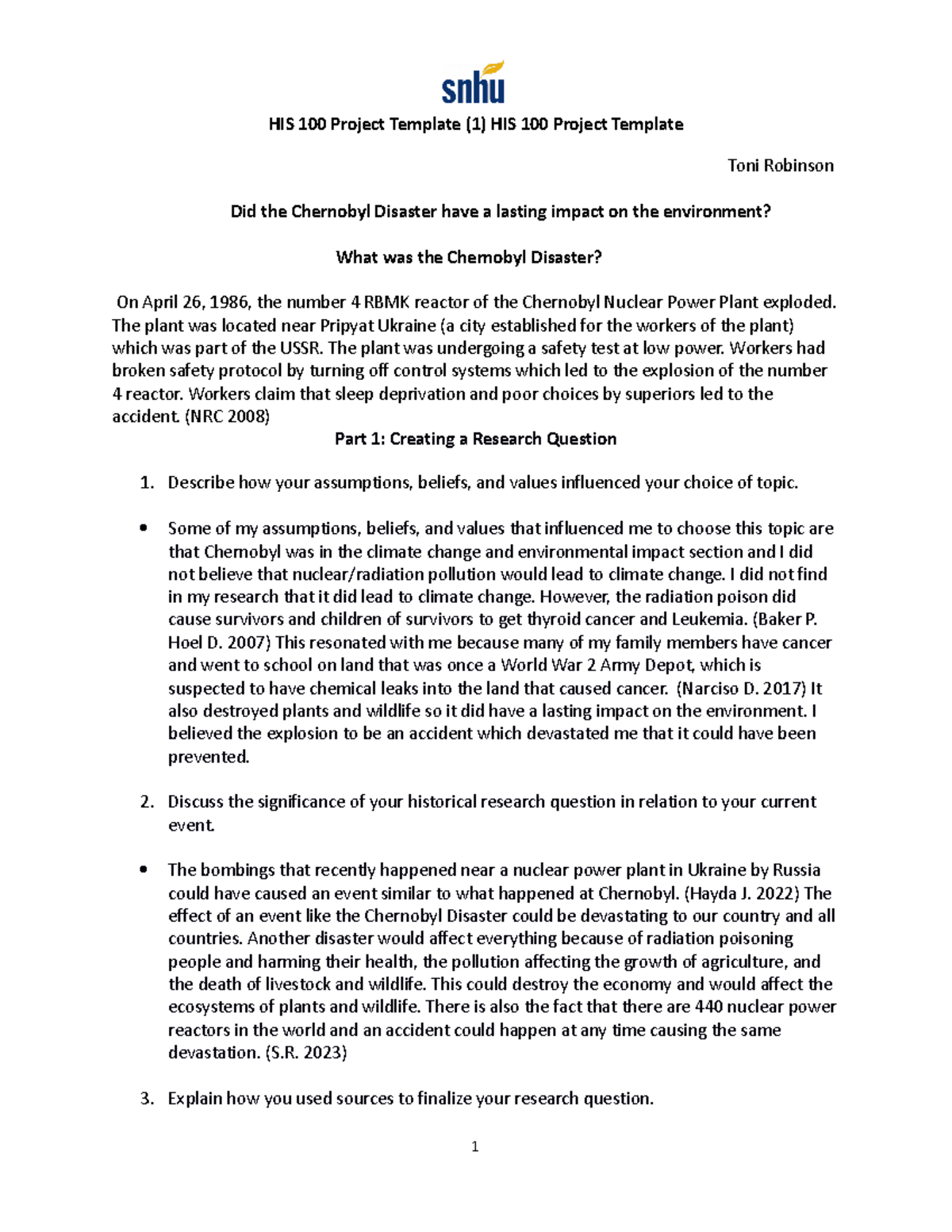 HIS 100 Project Template (2) 2023 - HIS 100 Project Template (1) HIS ...
