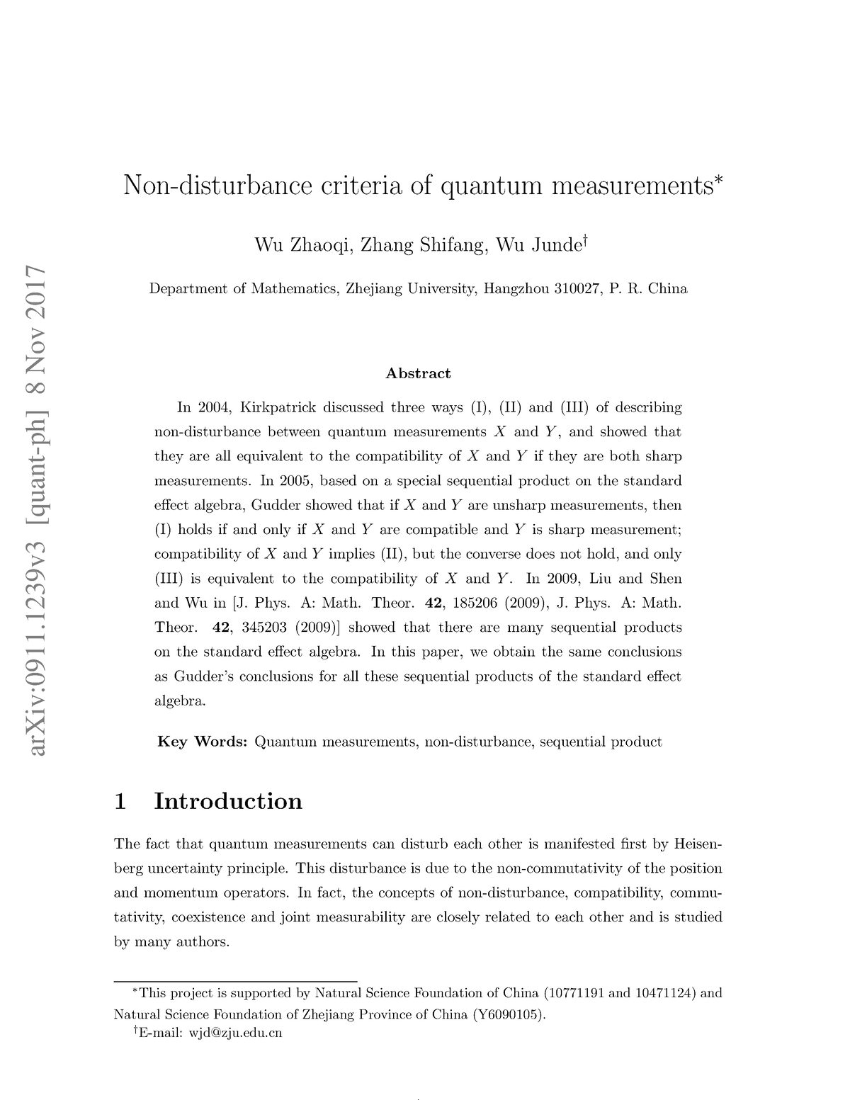 0911 - Cours - ArXiv:0911 [quant-ph] 8 Nov 2017 Non-disturbance ...