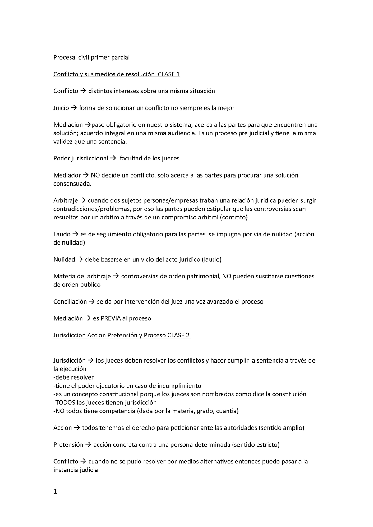 Resumen Procesal Civil - Procesal Civil Primer Parcial Conflicto Y Sus ...