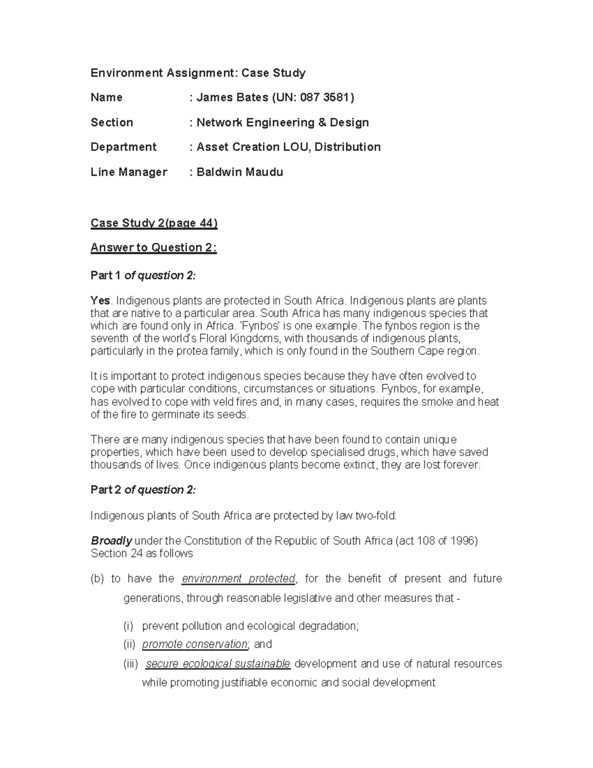 Env Case Study 2 April 2021 Revision 0 - Environment Assignment: Case ...