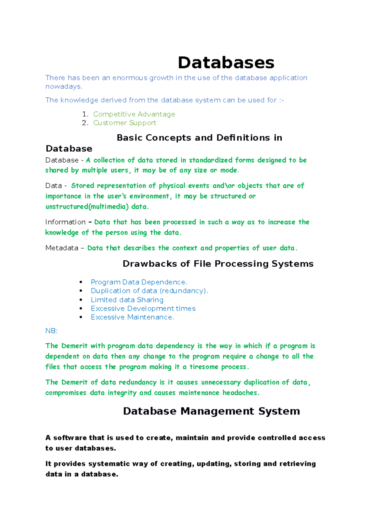 Ch1 - Databases There has been an enormous growth in the use of the ...