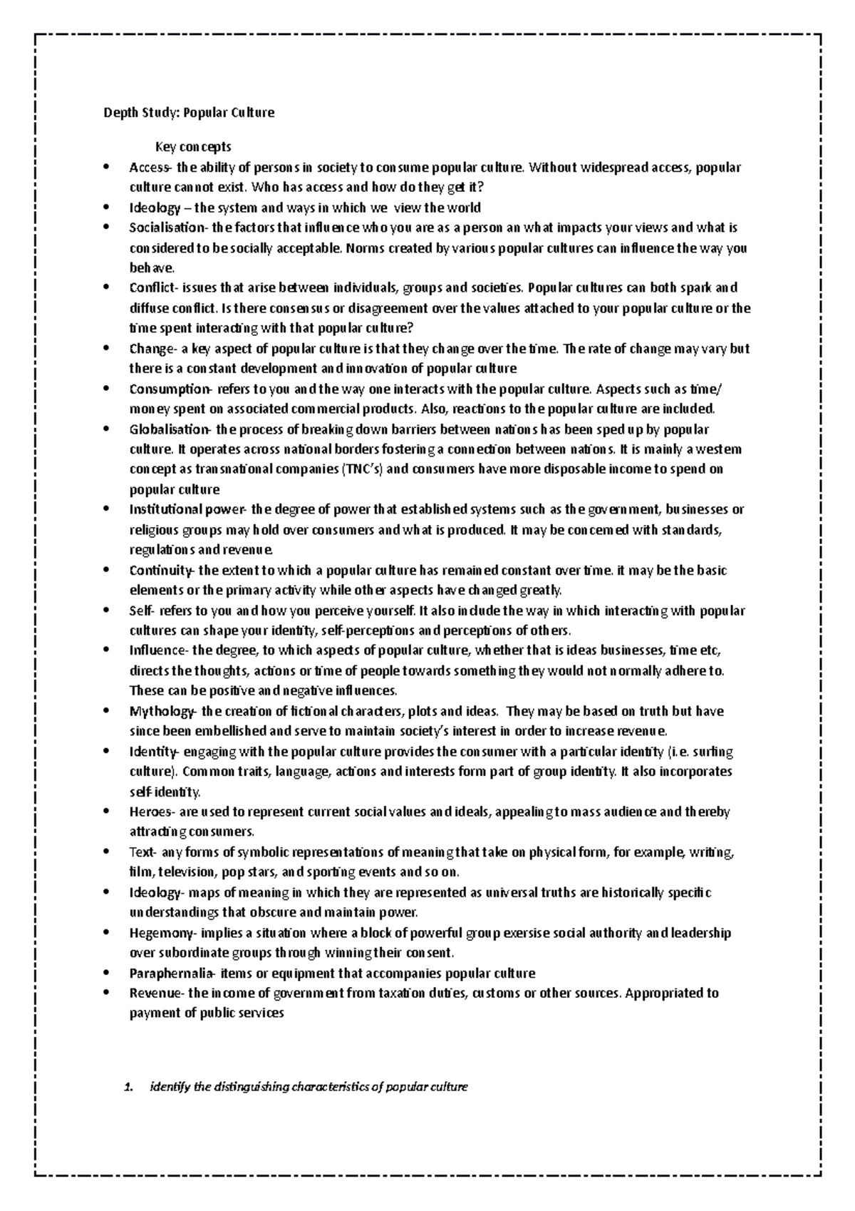 Society Culture Notes - Popular Culture - Depth Study: Popular Culture ...