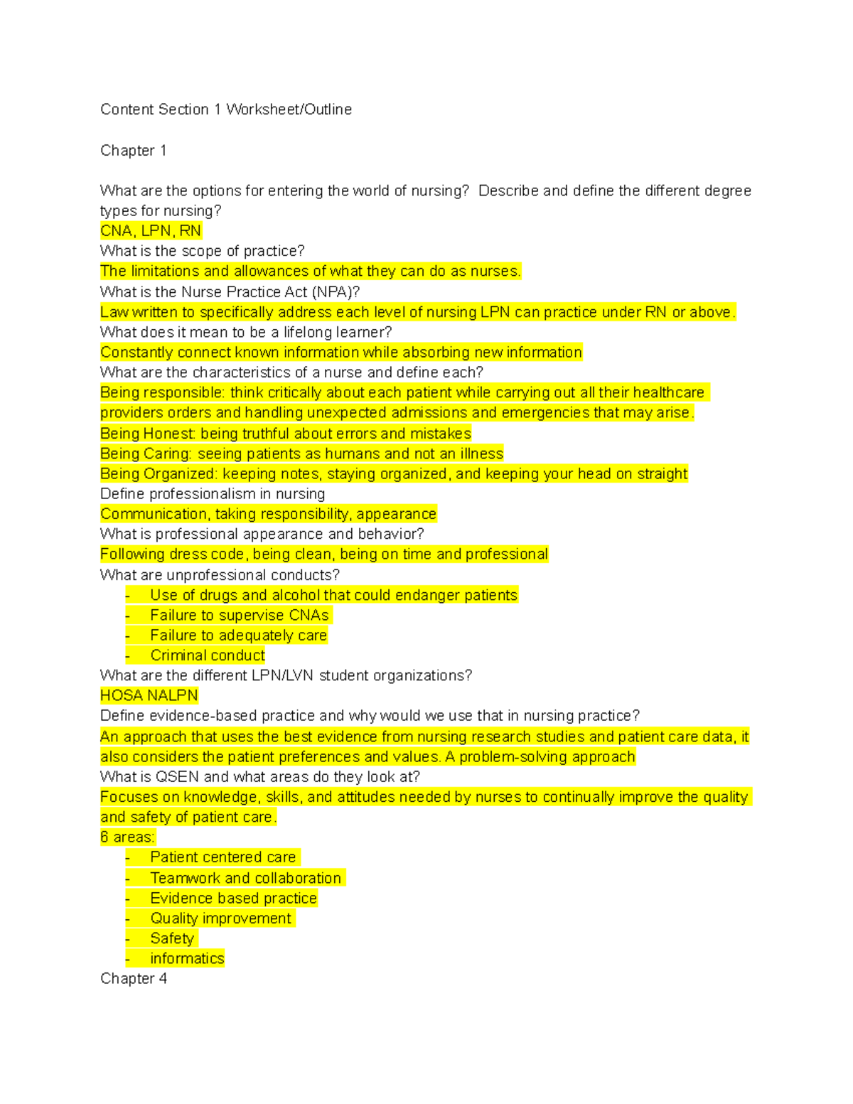 Content Section 1 Worksheet Outline (1) nurp100 - Content Section 1 ...