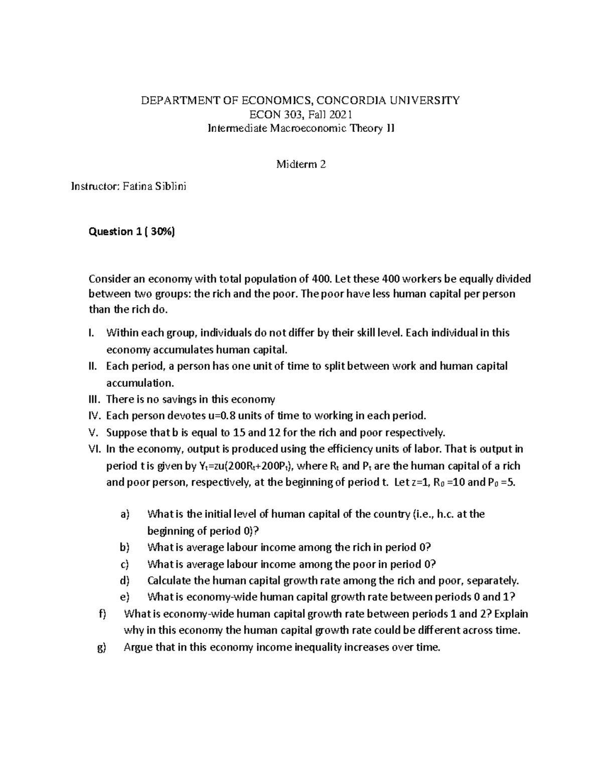 Midterm 2 Econ 304 Fall 2021 Intermediate Macroeconomic Theory Ii