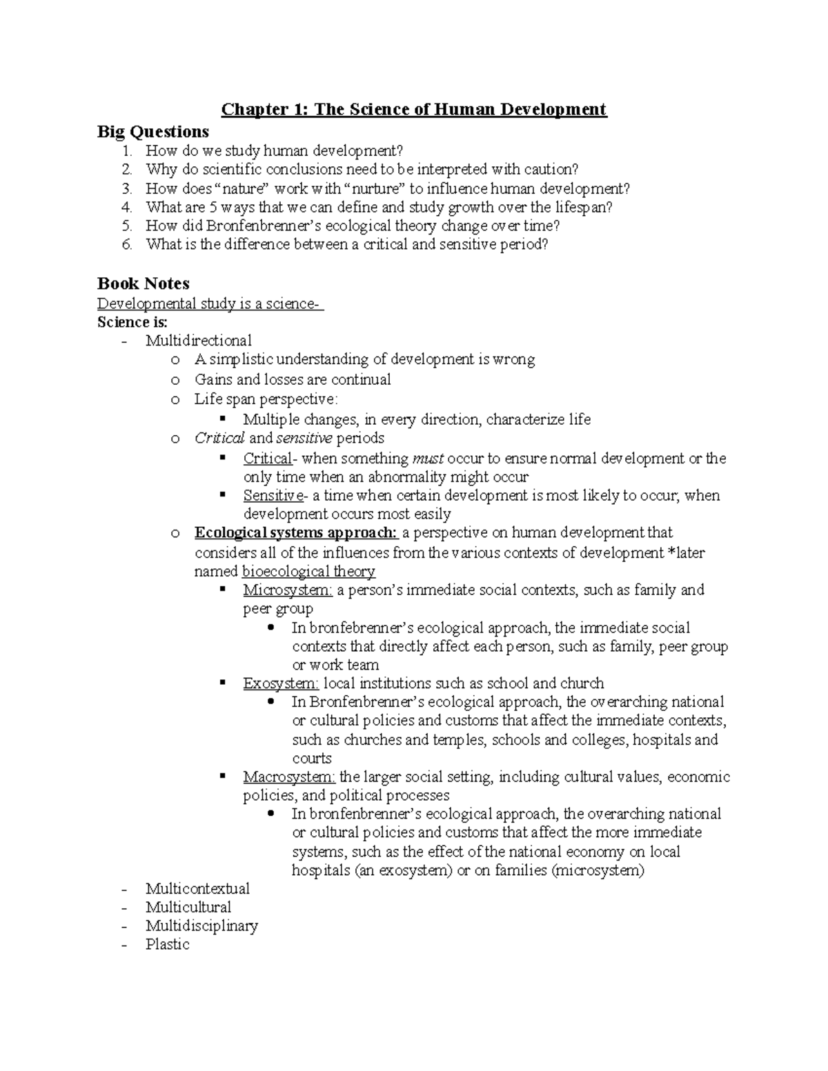 Chapter 1 notes for exam 1 - Chapter 1: The Science of Human ...