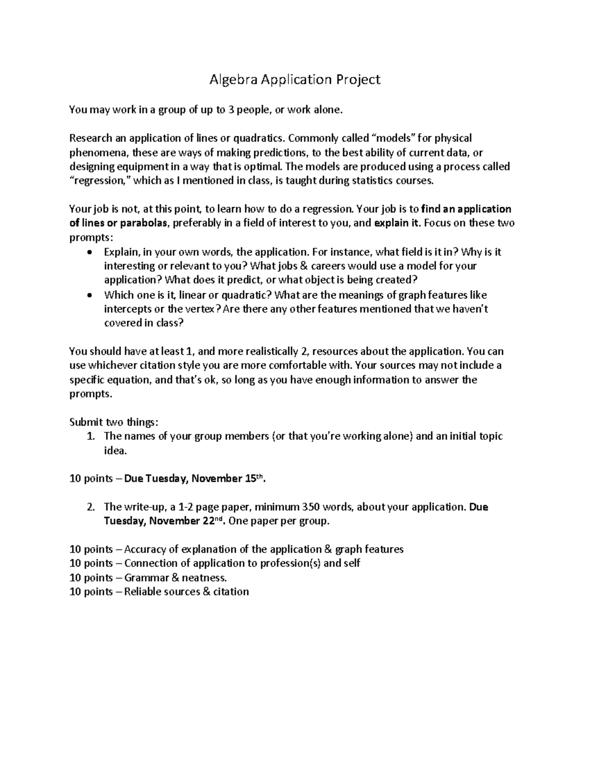 Algebra Research Application Project - Algebra Application Project You ...