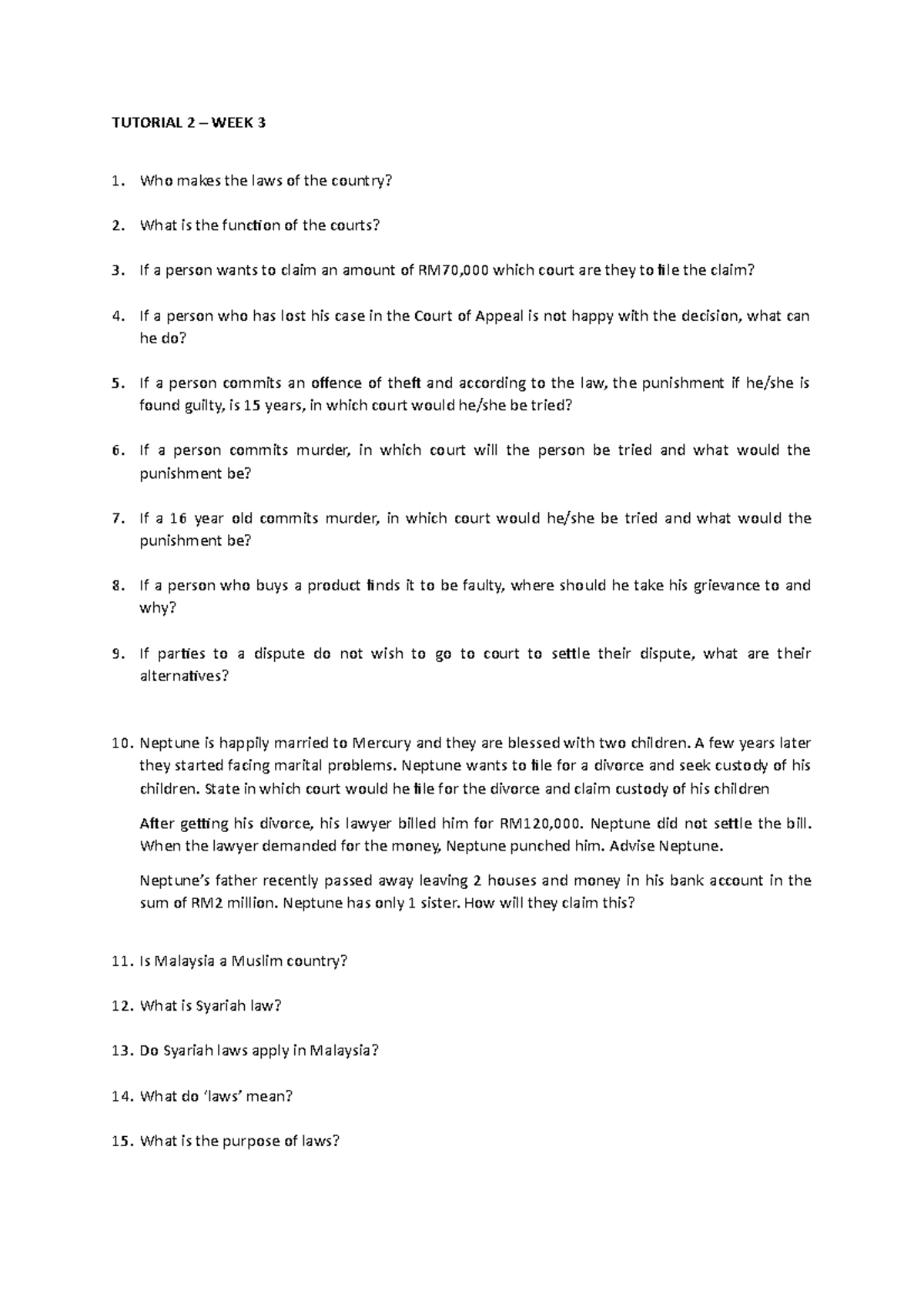 Tutorial 2 WEEK 3 - TUTORIAL 2 – WEEK 3 Who makes the laws of the ...