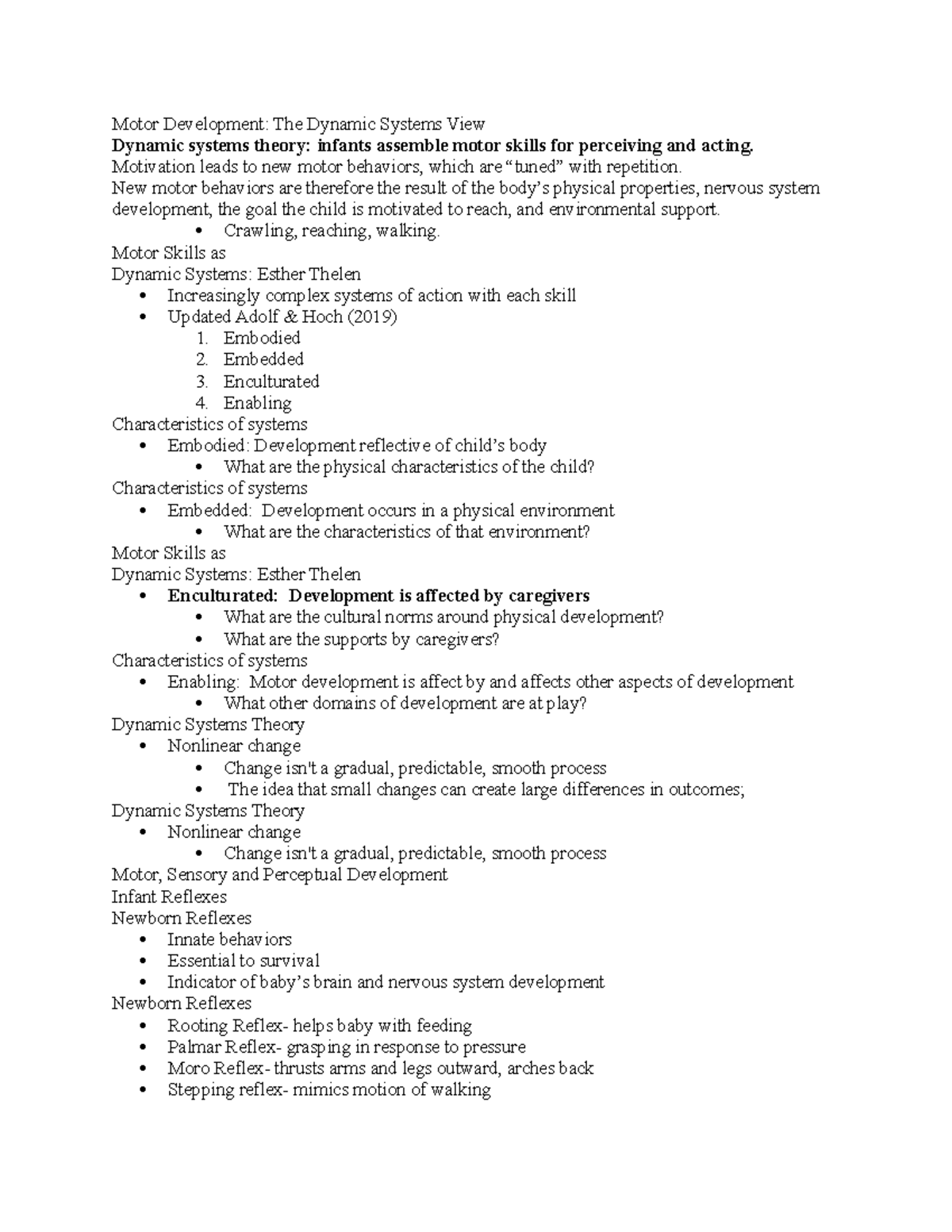 Motor, Sensory and Perceptual Development Dynamic Systems Theory ...