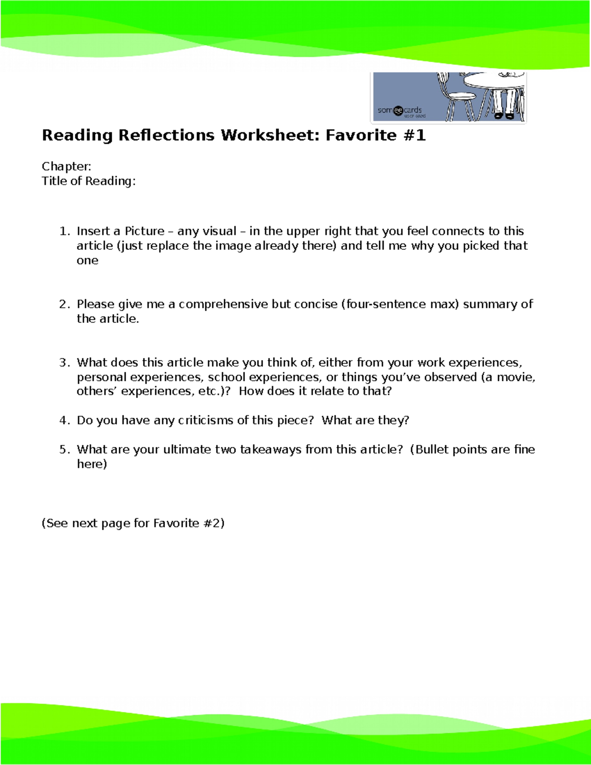 Reading Reflections Worksheet What does this article make you think