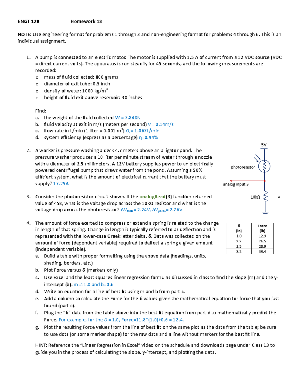 Homework 13 ENGT221- unfinished - ENGT 120 Homework 13 NOTE: Use ...