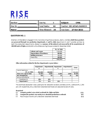 Assesment no 1 CMA Final - Section. Assessment no. 1 Subject: CMA Rise ...