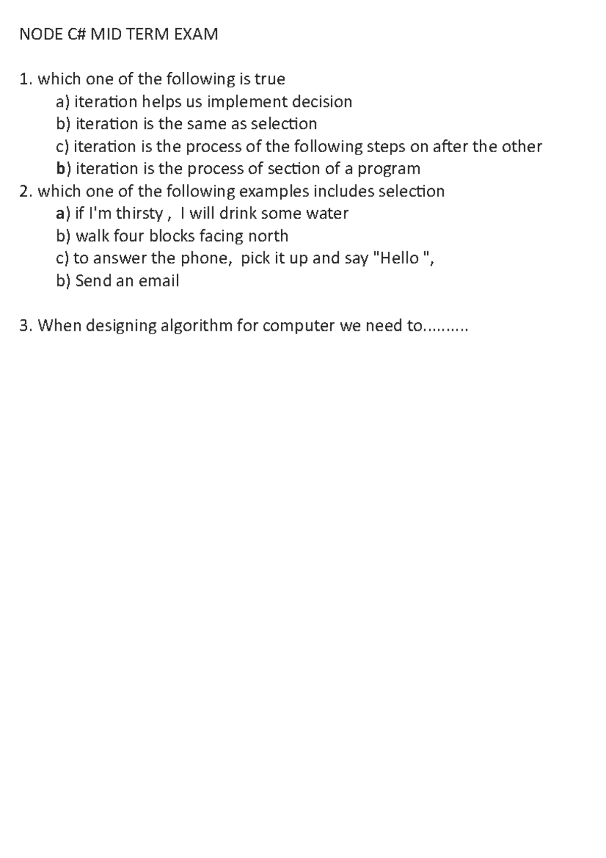 Note exam midterm c I need only to read NODE C MID TERM EXAM