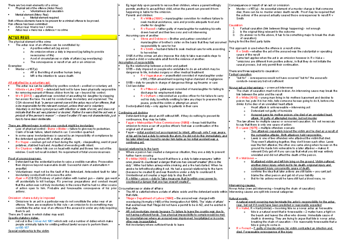 Criminal Law Exam Notes 2018 - There are two main elements of a crime ...