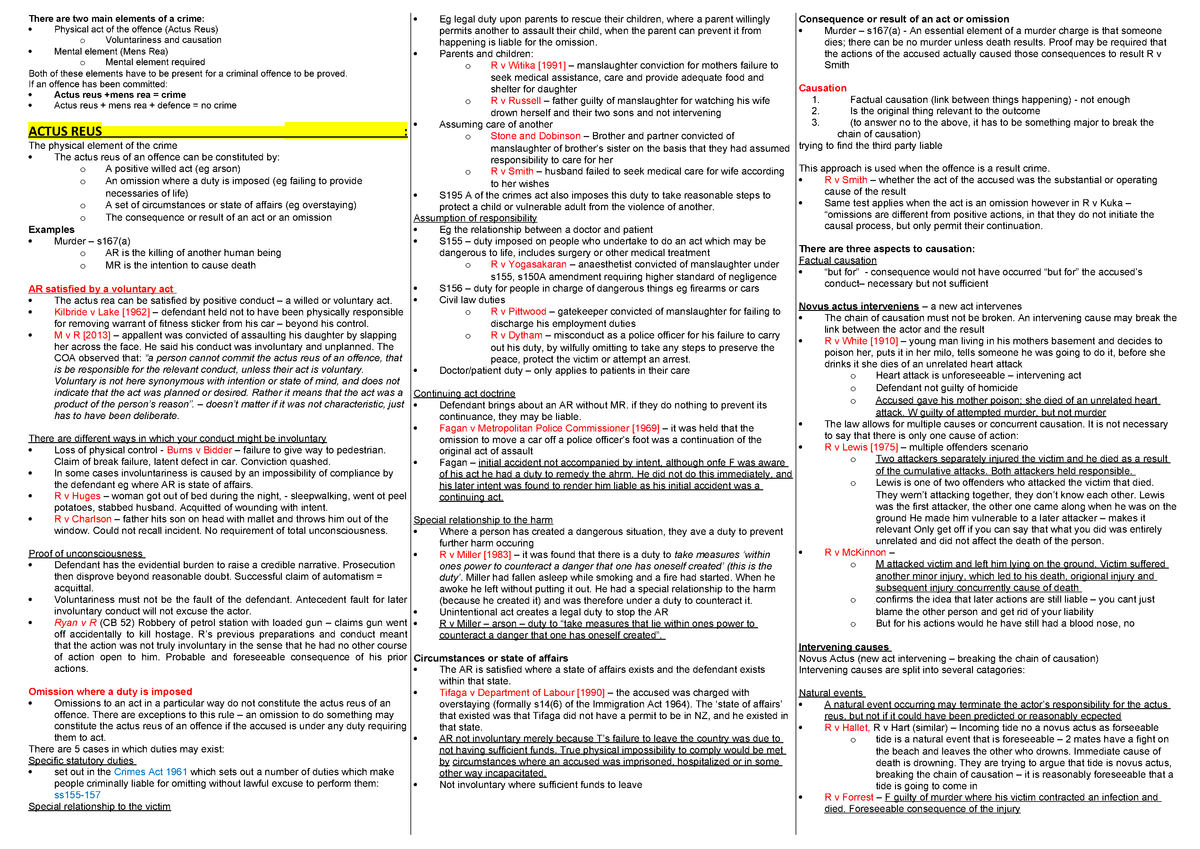 Criminal Law Exam Notes 2018 - StuDocu