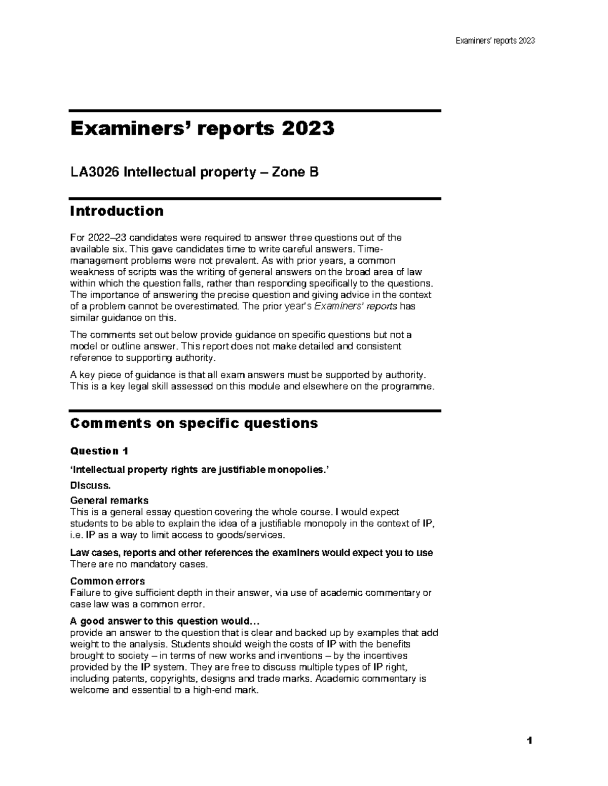 IP report 2023 B - Examiners’ reports 20 23 Examiners’ reports 2023 LA ...