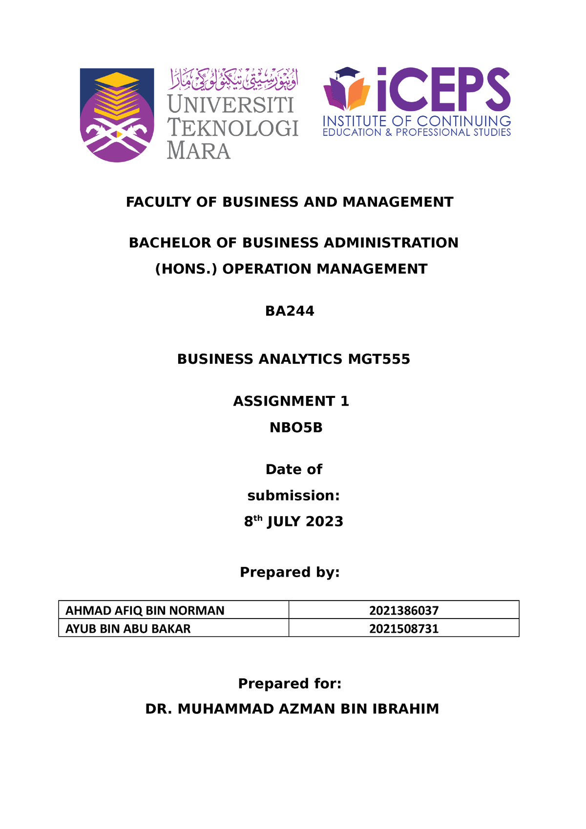 individual assignment 2 mgt555