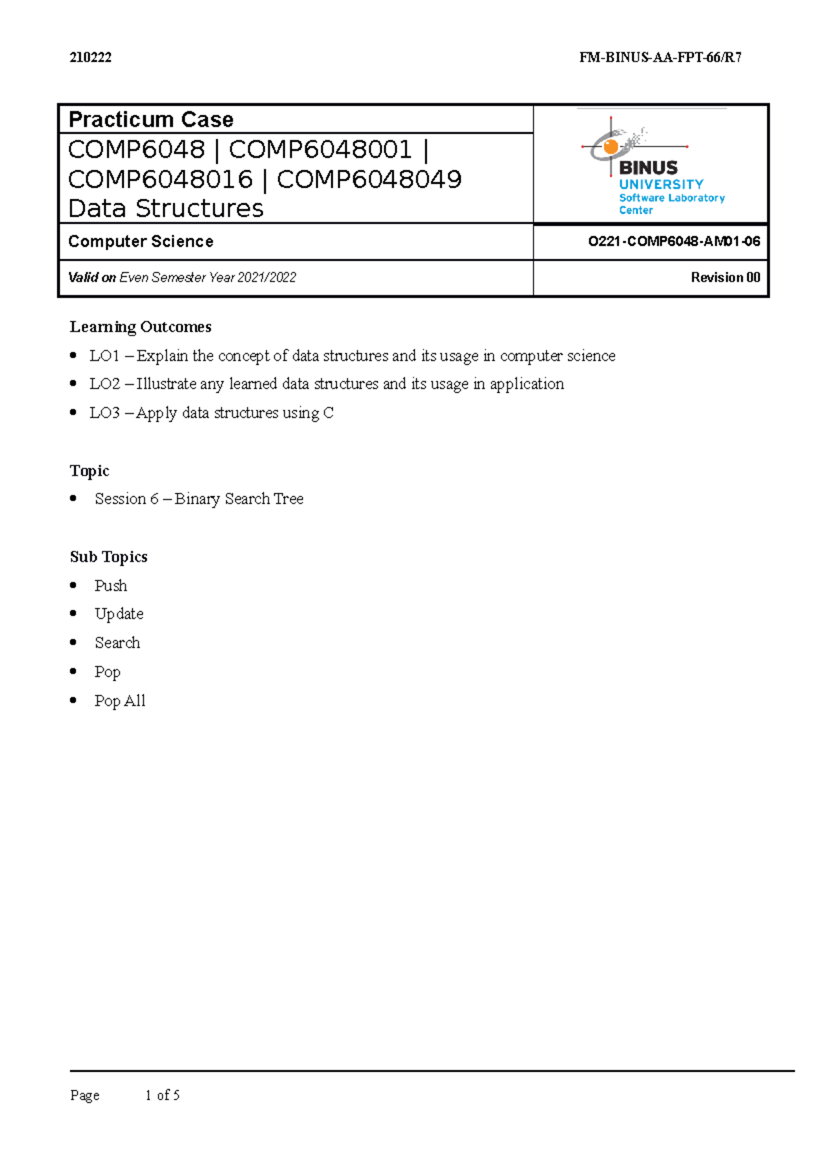 O221 COMP6048 AM01 06 - this is for data structure exercise - Practicum ...