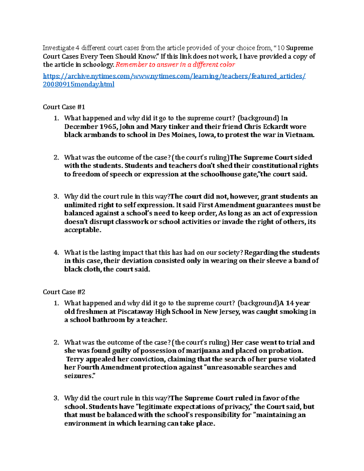 Court cases activity - idk - Investigate 4 different court cases from ...