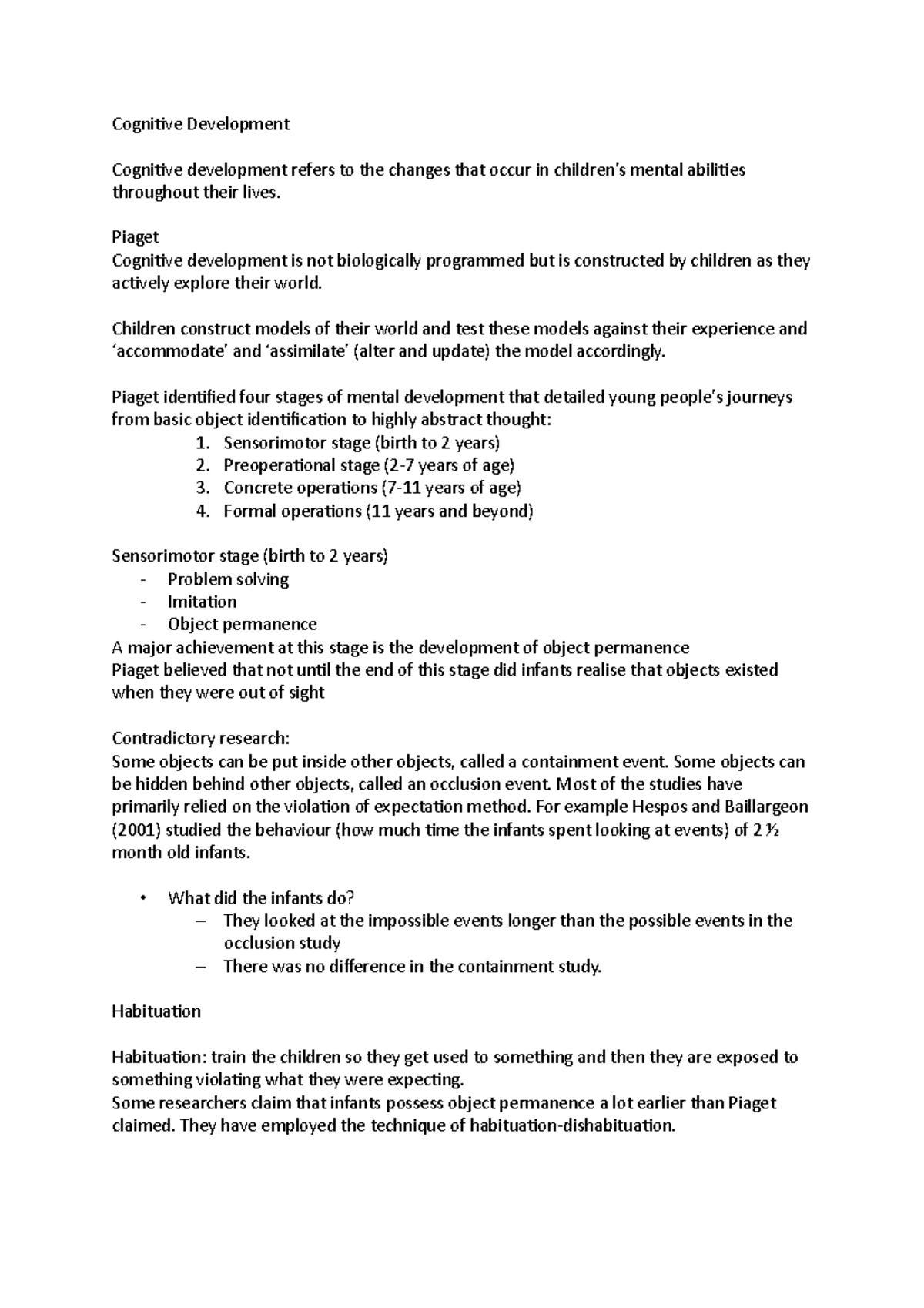 Cognitive Development - Cognitive Development Cognitive development ...