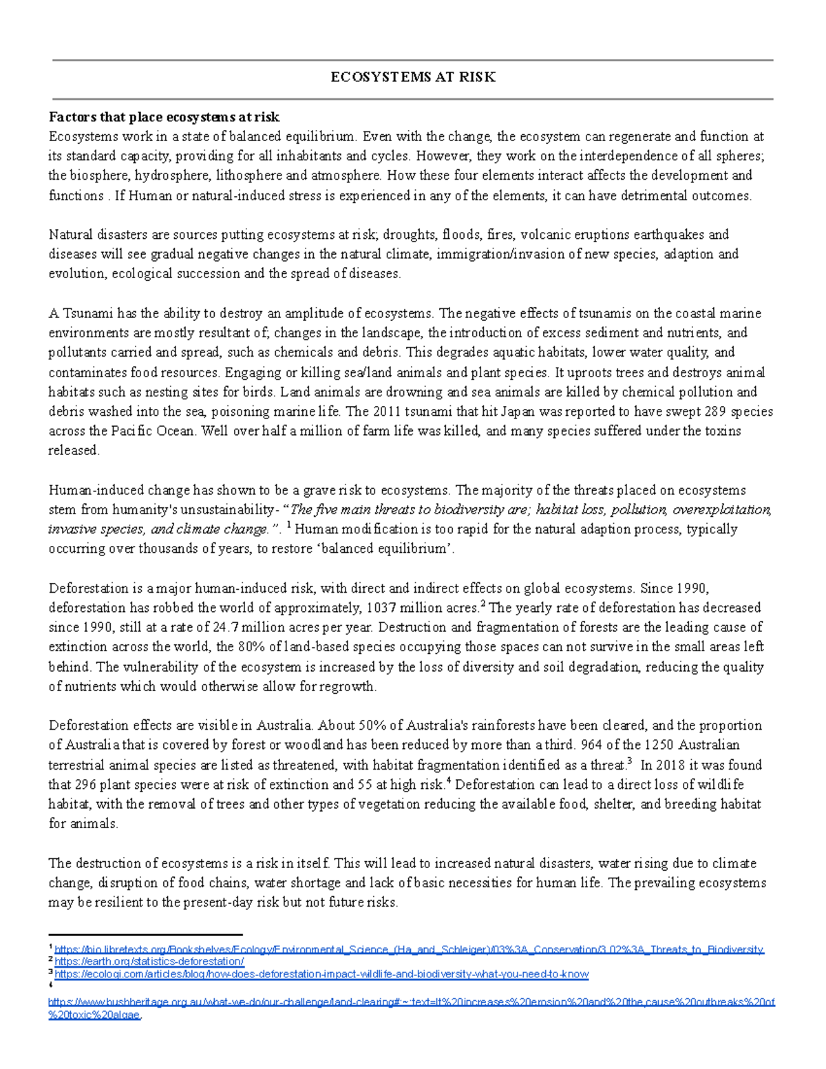 Geography assignemnt - Essays about ecosystems at risk. - ECOSYSTEMS AT ...