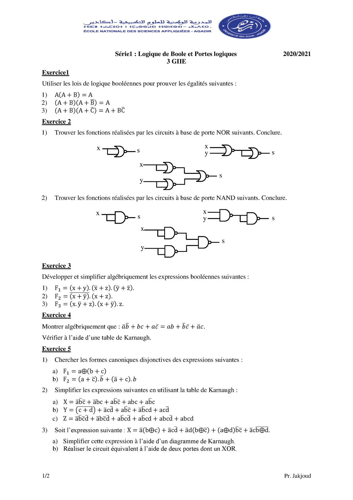 3 - TD-1 Série 1 - Logique De Boole Et Portes Logiques - 1/2 Pr ...