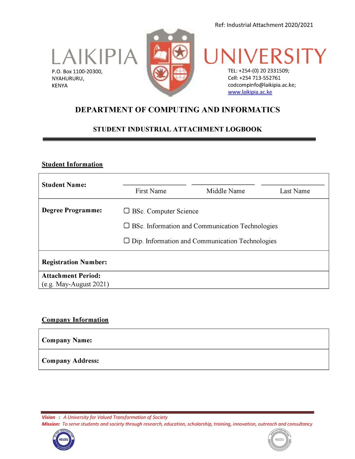 Sample of A logbook for Bachelor of Science in computer science