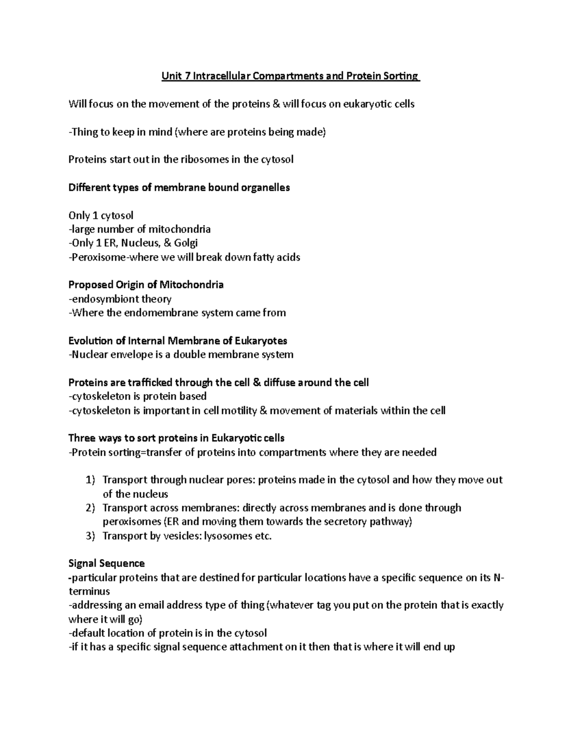 Unit 7 Intracellular Compartments and Protein Sorting - Signal Sequence ...