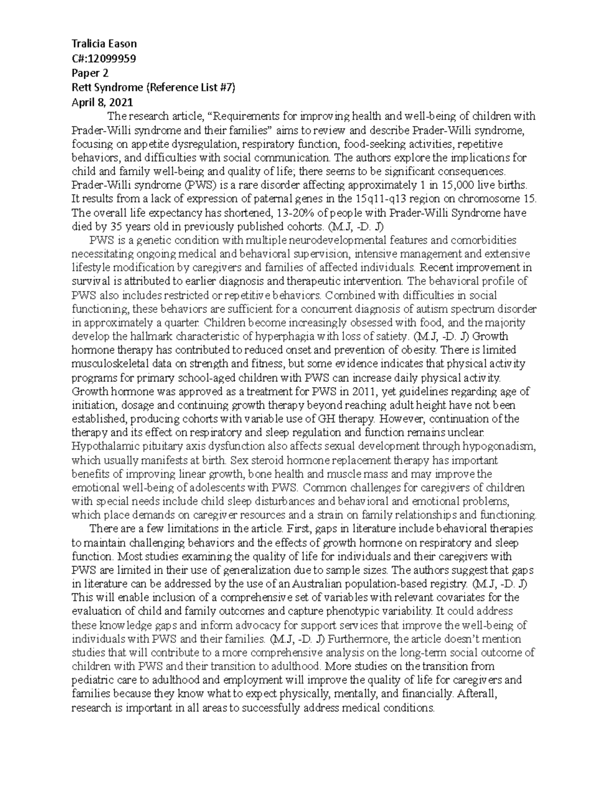 Eason Tralicia Research Summary 2 - Tralicia Eason C#: Paper 2 Rett ...