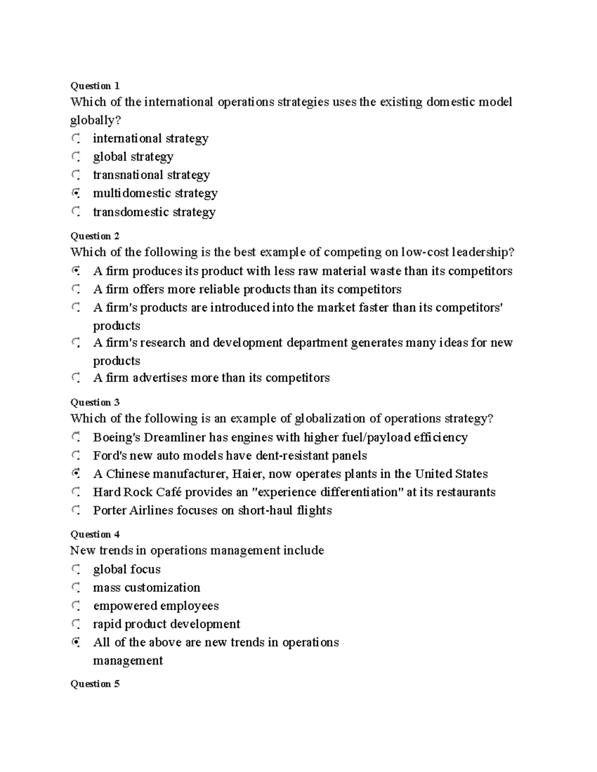 Quiz 1 - Operation Management - Question 1 Which Of The International ...