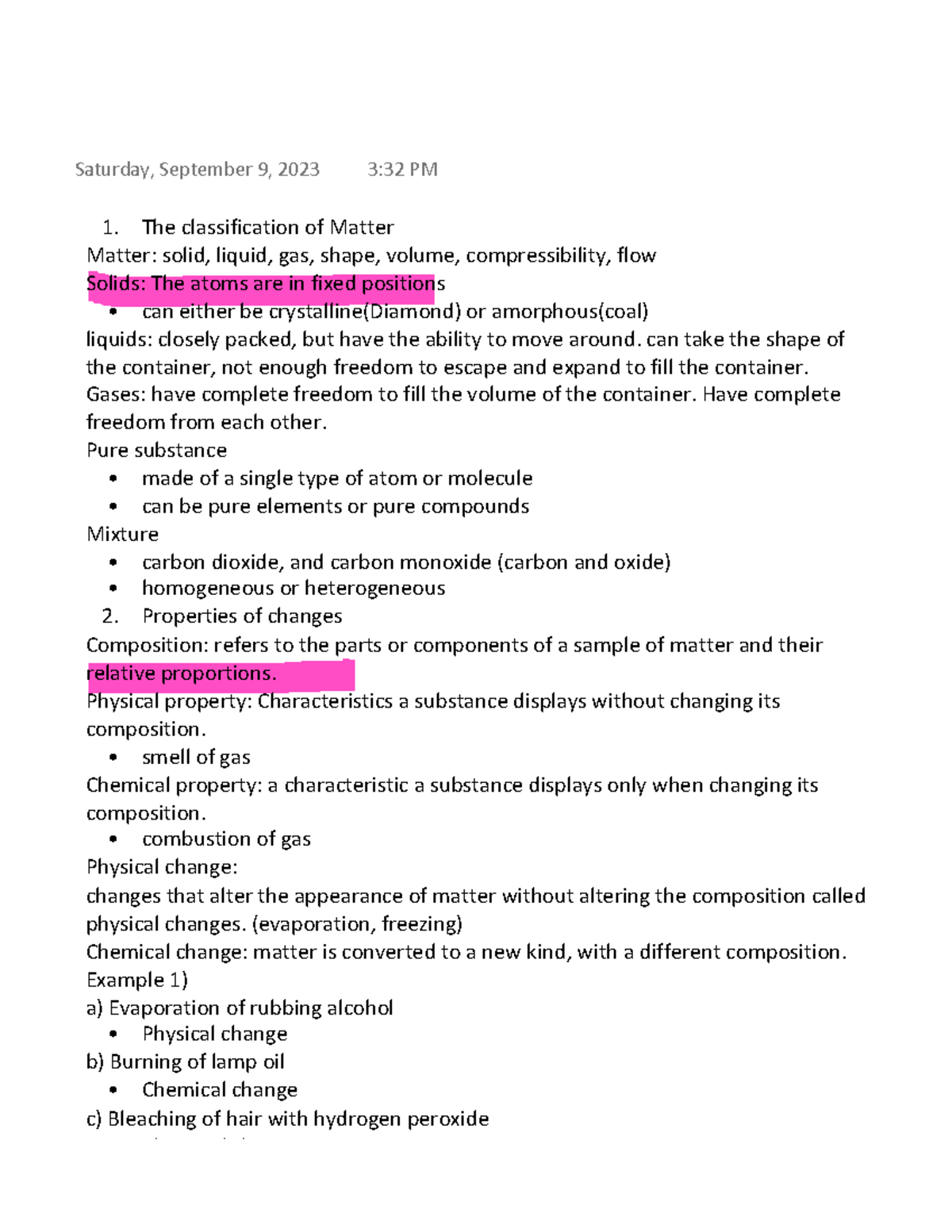 Chem 112 Notes First Week - The classification of Matter Matter: solid ...