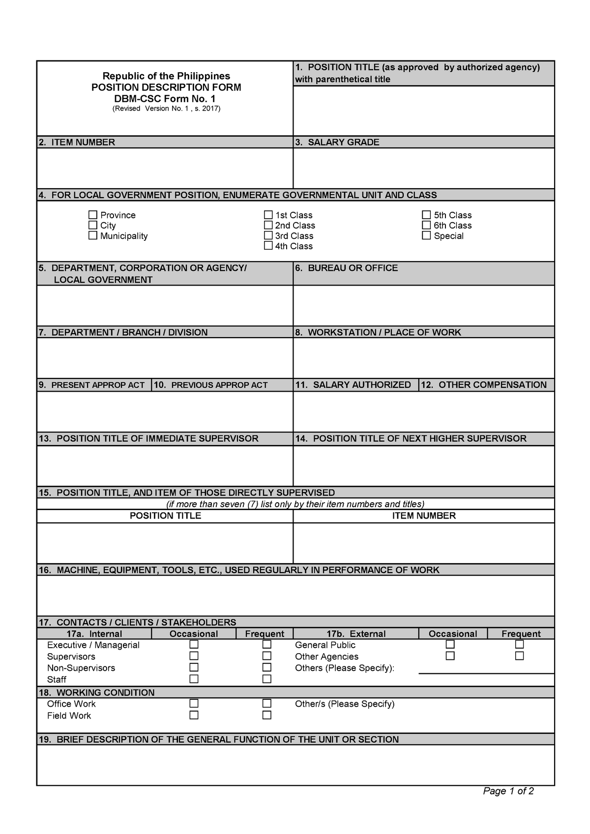 DBM-CSC Form No. 1 Position Description Forms - 9. PRESENT APPROP ACT ...