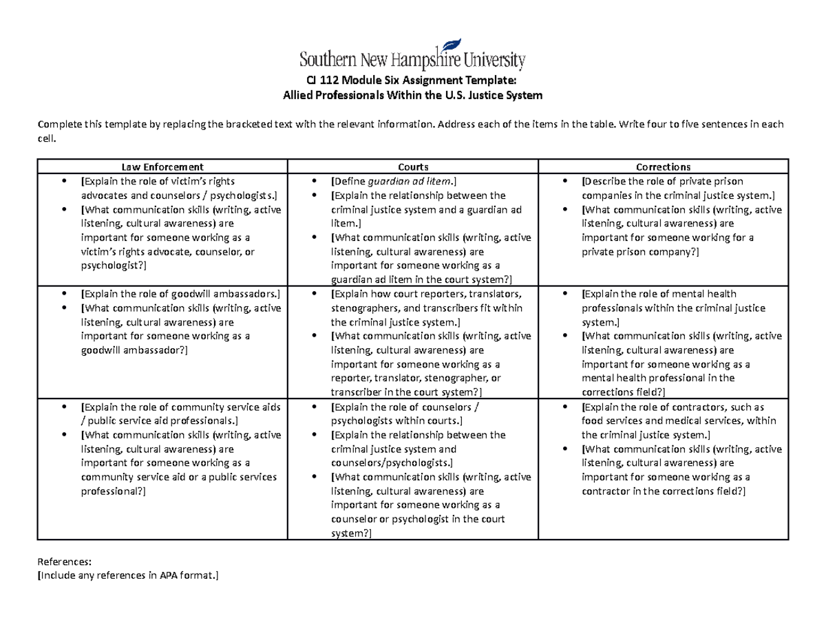 Cj 112 Allied Professionals Template - Cj 112 Module Six Assignment 