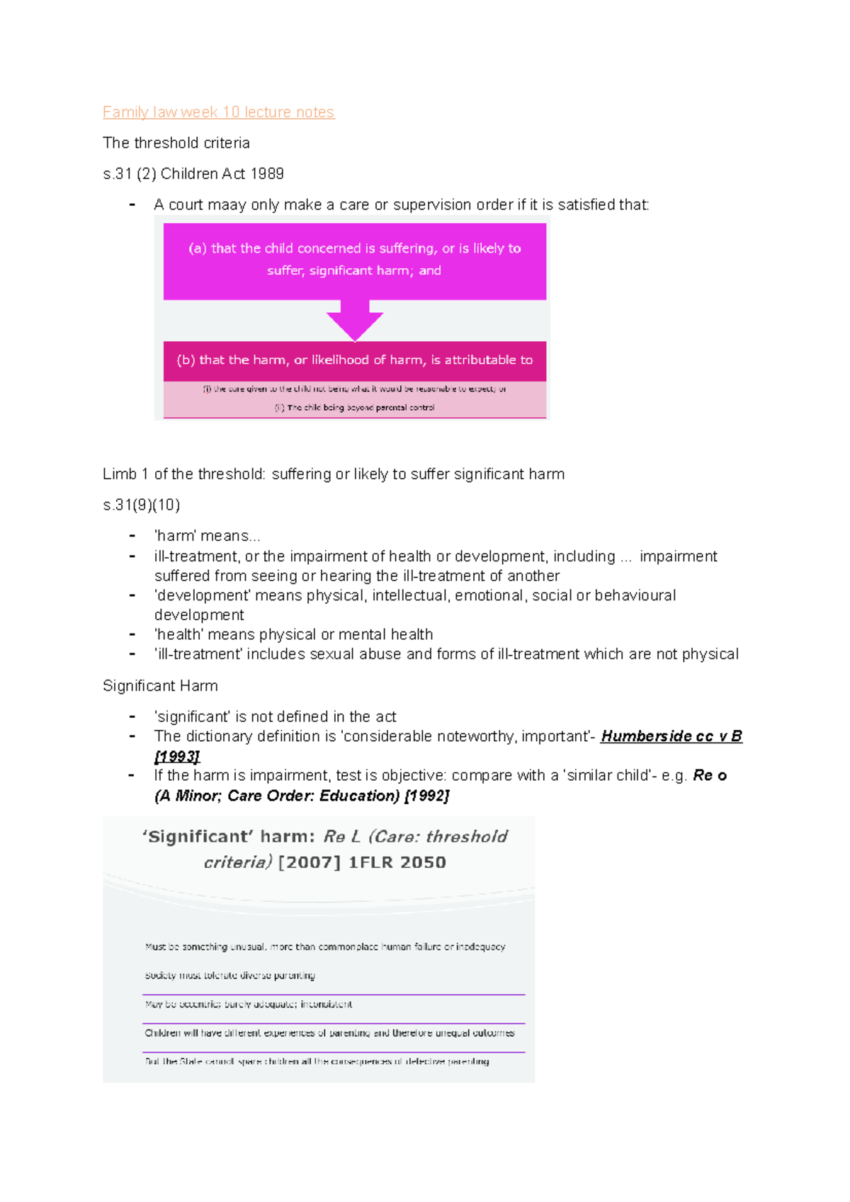 Family Law Child protection (2) - Family law week 10 lecture notes The ...