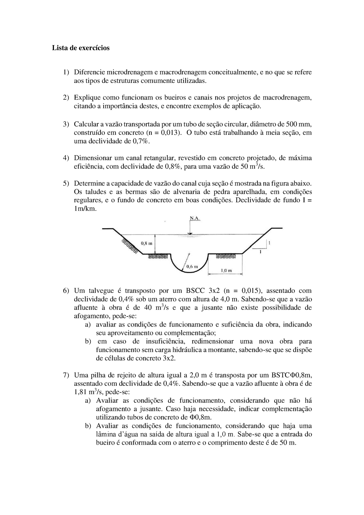 Lista De Exercícios - Drenagem Urbana - Lista De Exercícios Diferencie ...