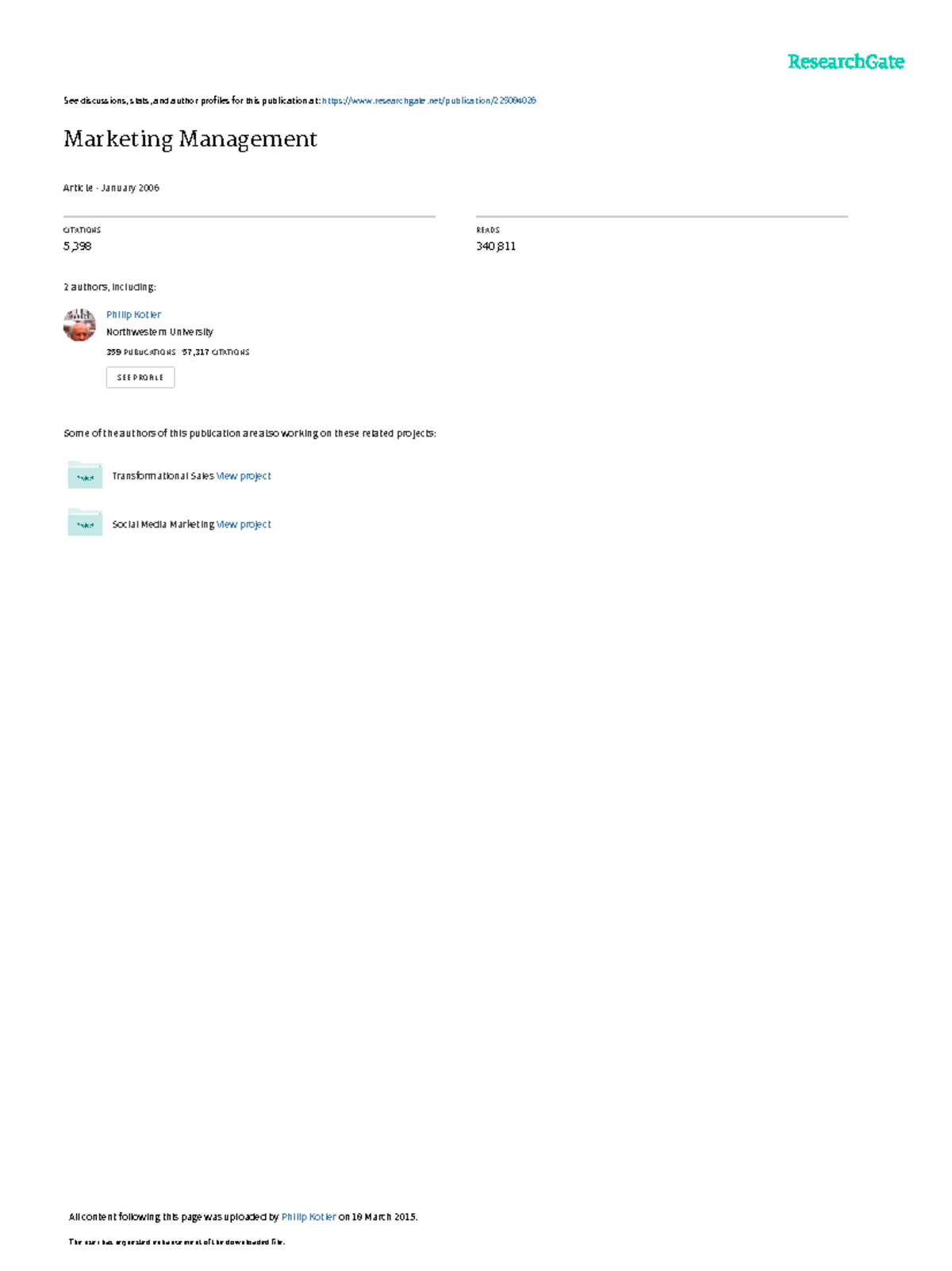 Marketing Management - Lecture notes 1,5 - See discussions, stats, and ...