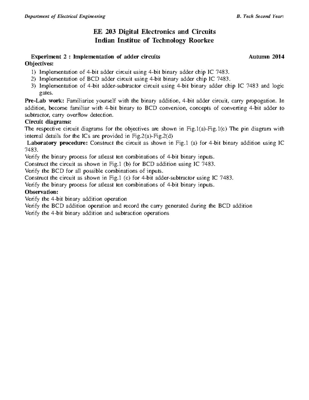 Experiment 2 - Department of Electrical Engineering B. Tech Second Year ...