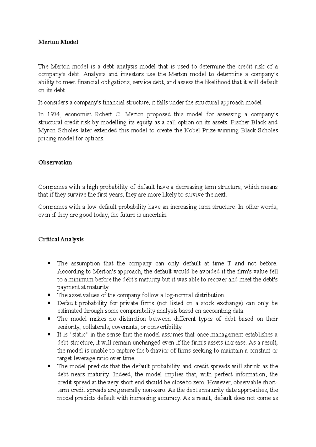 Merton Model - xxx - Merton Model The Merton model is a debt analysis ...