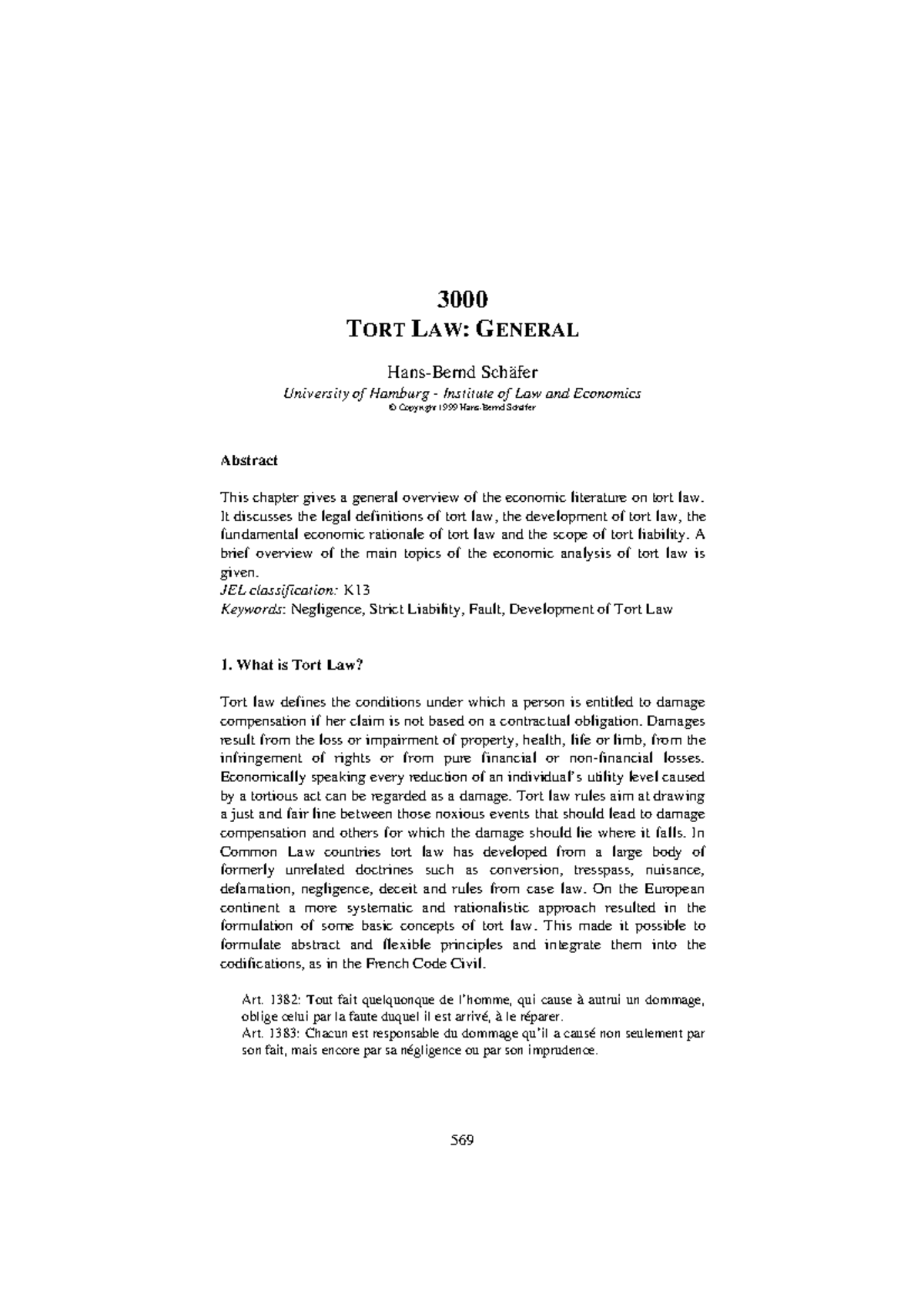 View of Tort law in Canada... - 569 3000 TORT LAW: GENERAL Hans-Bernd Schäfer ...