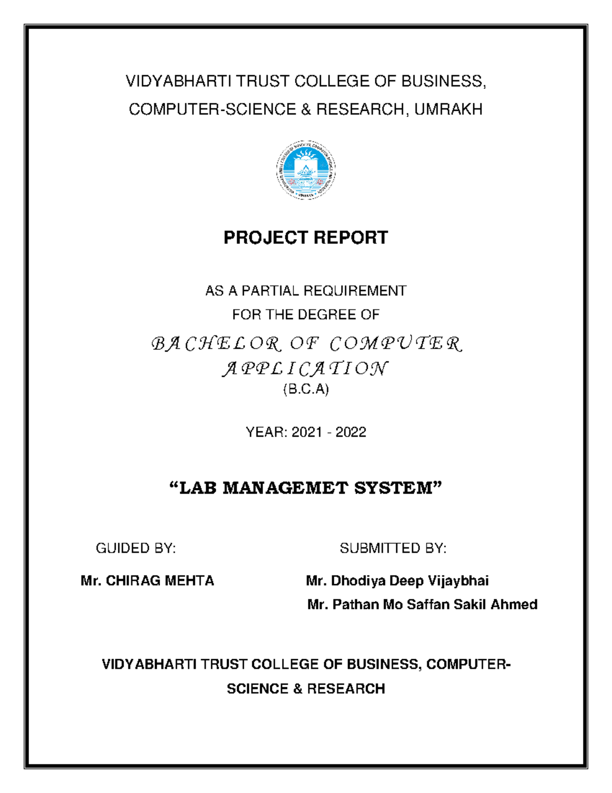 Lab Management System - VIDYABHARTI TRUST COLLEGE OF BUSINESS, COMPUTER ...