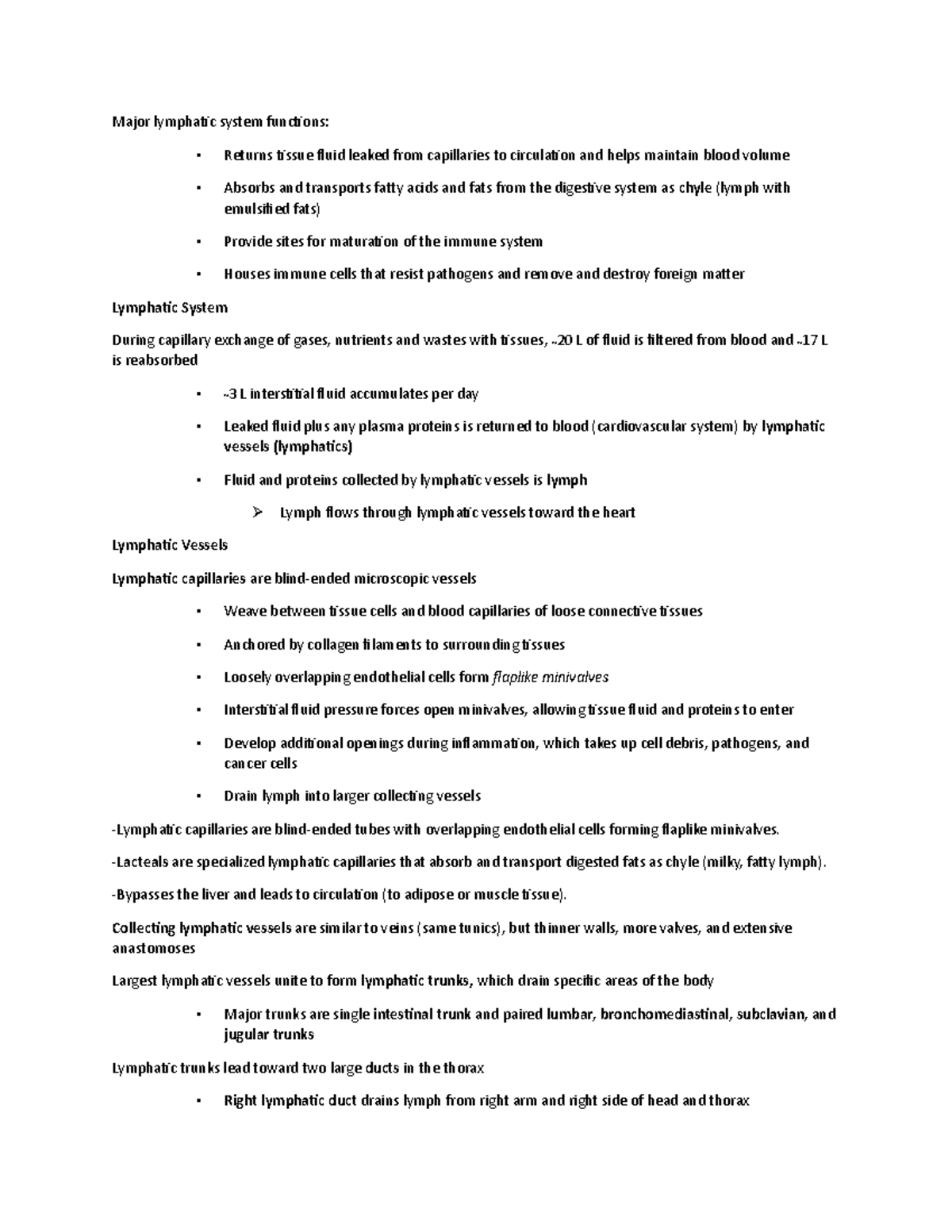 Lymphatic system - Lab materials - Major lymphatic system functions ...